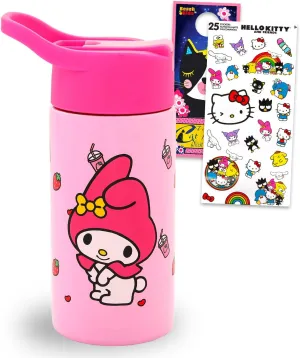 SANRIO My Melody Stainless Steel Water Bottle for Girls - Bundle with 14 Oz My Melody Drinking Cup For Home, School, and Sports, Plus Sticker, More Water Bottle with Straw