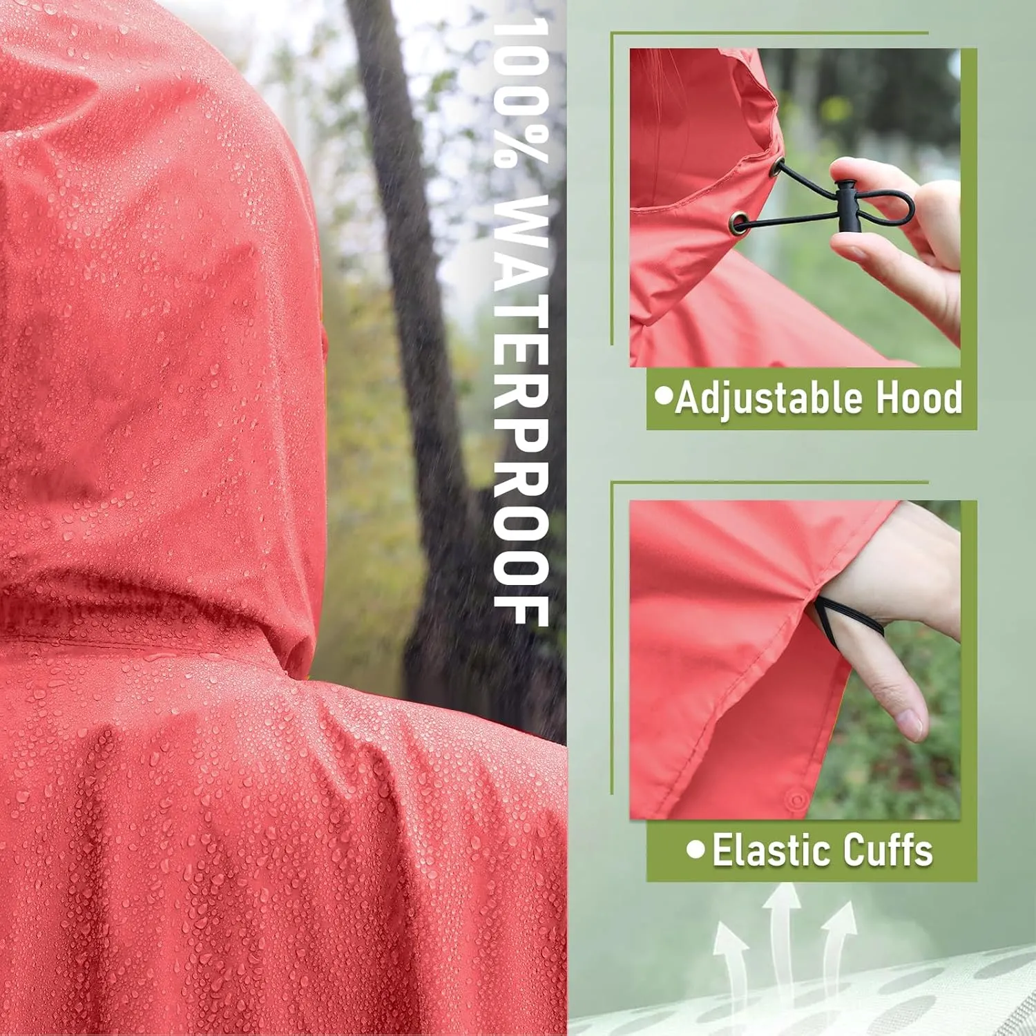 SaphiRose Unisex Rain Poncho Raincoat Hooded for Adults Women with Pockets