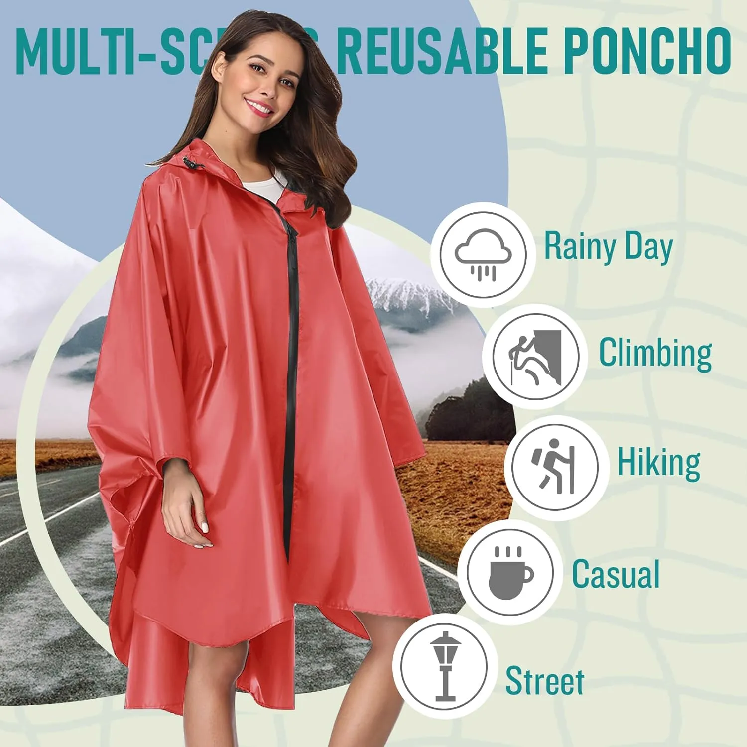 SaphiRose Unisex Rain Poncho Raincoat Hooded for Adults Women with Pockets