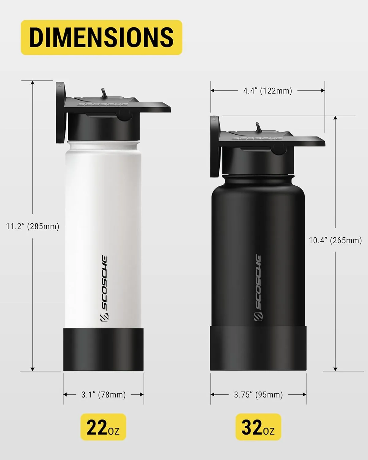 Scosche MFMS32 MagicMount Flask 32 oz Stainless Steel Water Bottle with MagSafe Phone Mount Stand, 12H Hot & 24H Cold, Insulated Flask with Magnetic Phone Holder for Gym, Travel, Sports, 32oz White