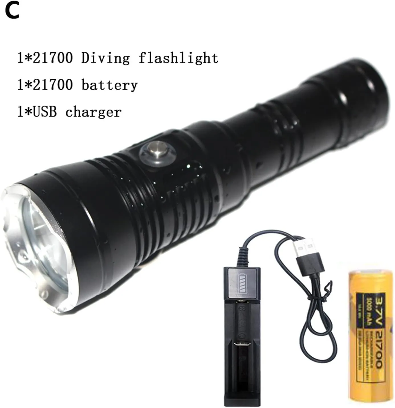 Scuba Diving Flashlight 20W 4-Mode XHP70 LED Diving Flashlight Torch 8000Lumen 100M Underwater Waterproof LED Flash Light Lamp Lantern use 21700 Battery (C Yellow Light)
