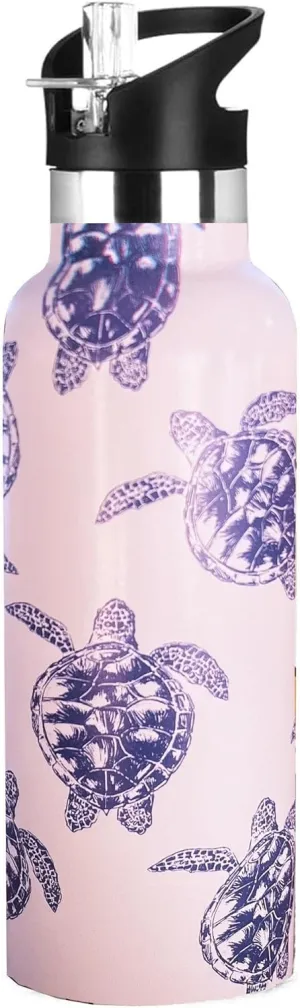 Sea Turtle Water Bottle with Straw Lid Insulated Stainless Steel Travel Mugs for Sport Gym Outdoor 20oz
