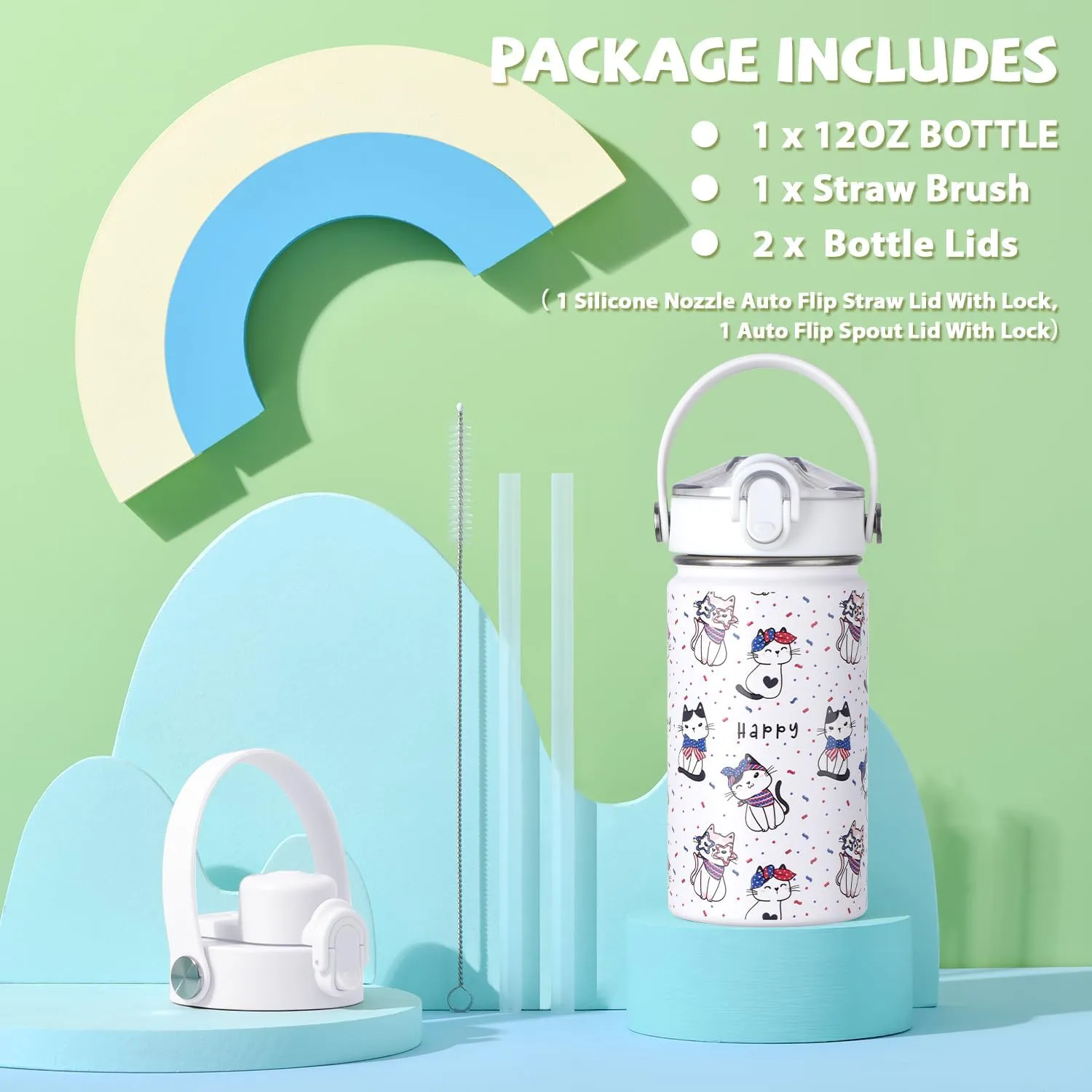 SENDESTAR Metal Insulated Water Bottle - 12oz/18oz BPA-FREE 18/8 Stainless Steel Travel Tumbler Double Wall Vacuum Leak Proof Kids Cup with Straw for Kids, School Boys Girls