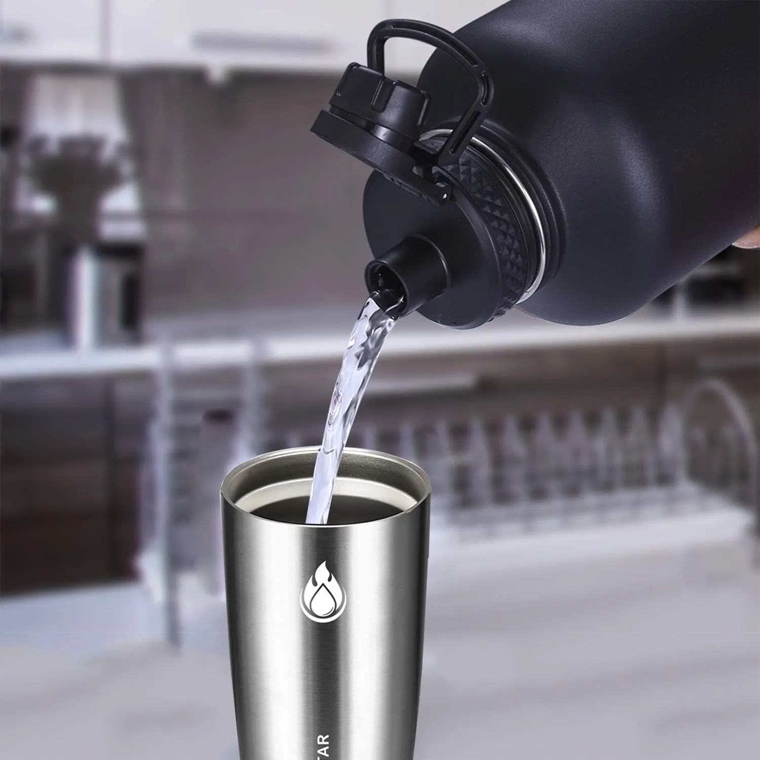SENDESTAR Stainless Steel Water Bottle 64 oz, 64 oz Water Bottles, Double Wall Vacuum Insulated Leak Proof, Wide Mouth Water bottle with Straw Lid,Spout Lid,Keep Liquids Hot or Cold (64 oz-Cobalt)