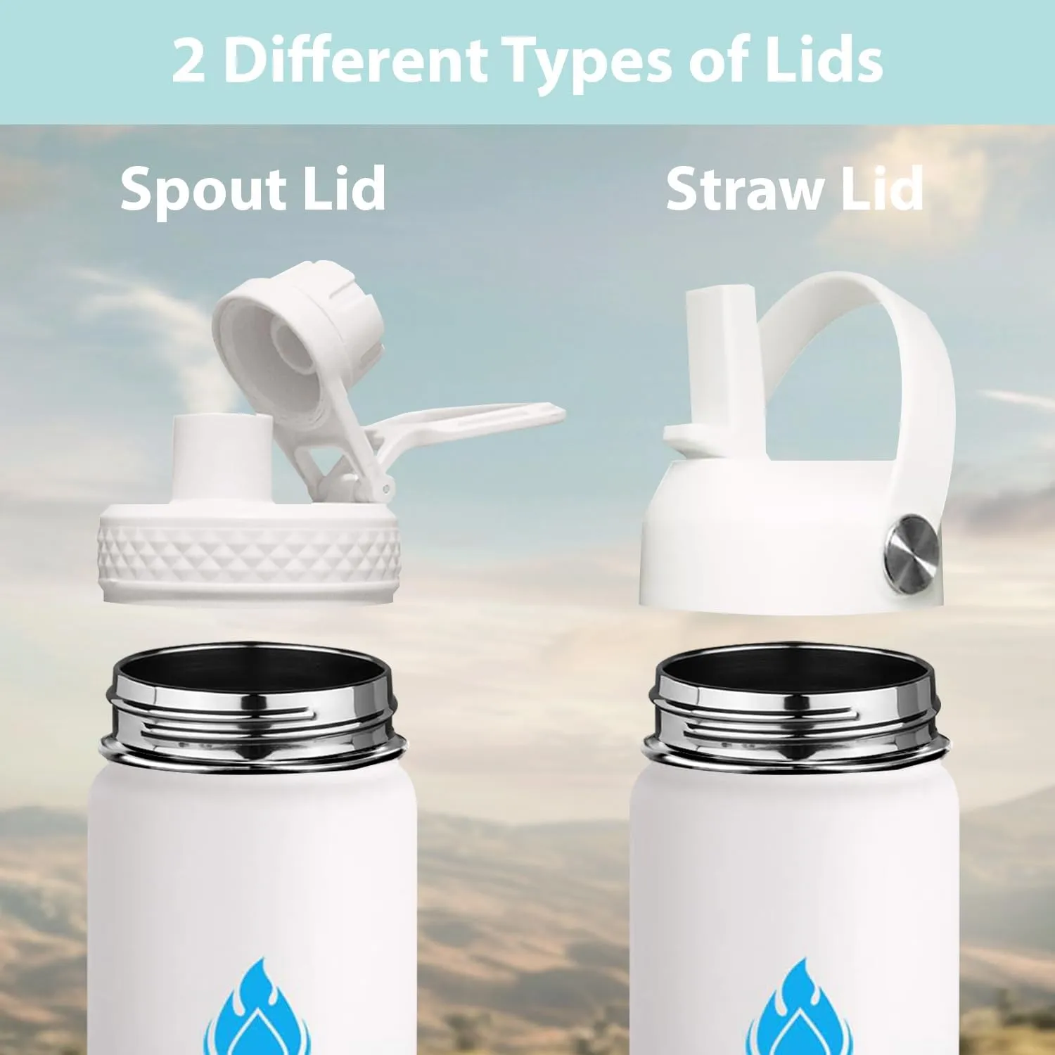 SENDESTAR Water Bottle 32oz Double Wall Vacuum Insulated Leak Proof Stainless Steel Sports Water Bottle—Wide Mouth with New Flex Straw Lid & Spout Lid (Day&Night)