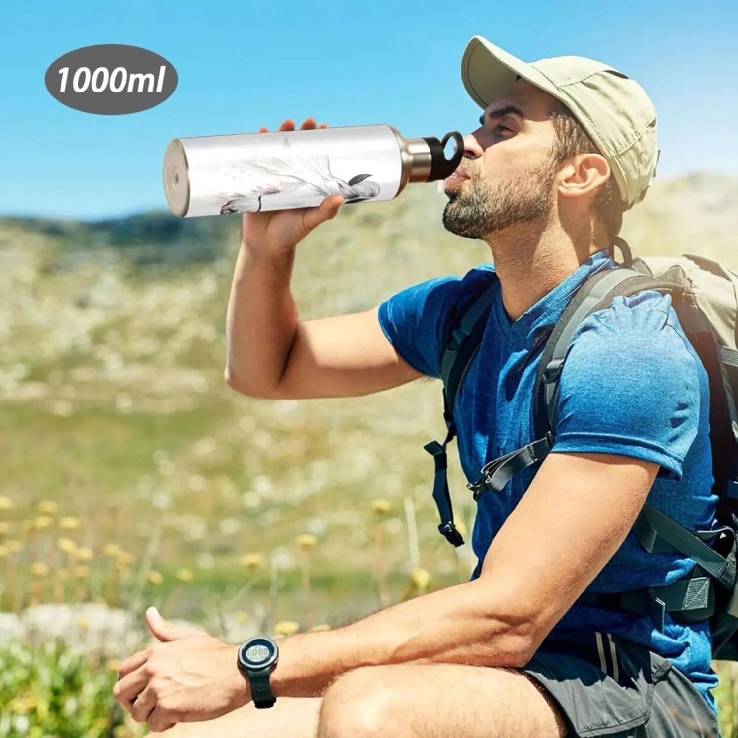senya 20 Oz Water Bottle with Straw White Horse Stainless Steel Water Bottle for Traveling Sports Leakproof Insulated