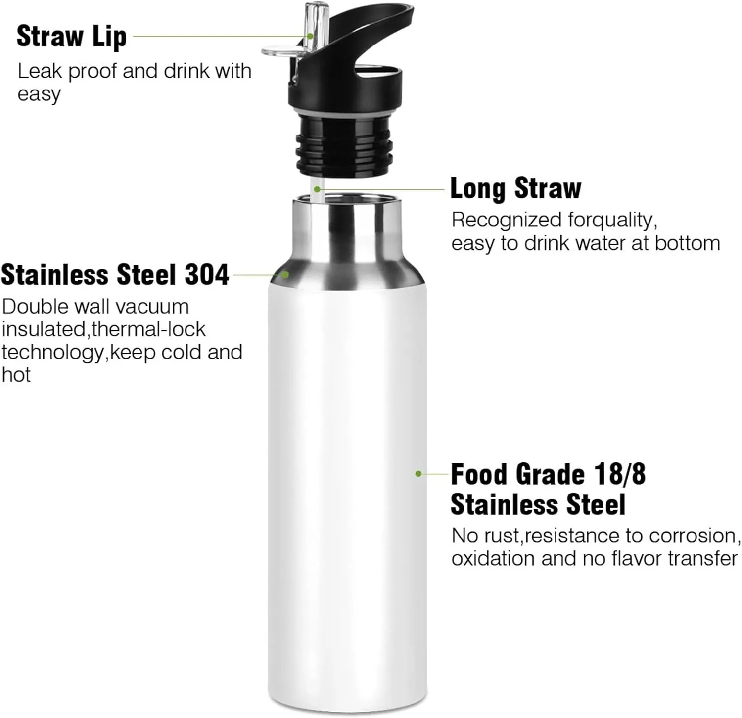 senya 20 Oz Water Bottle with Straw White Horse Stainless Steel Water Bottle for Traveling Sports Leakproof Insulated