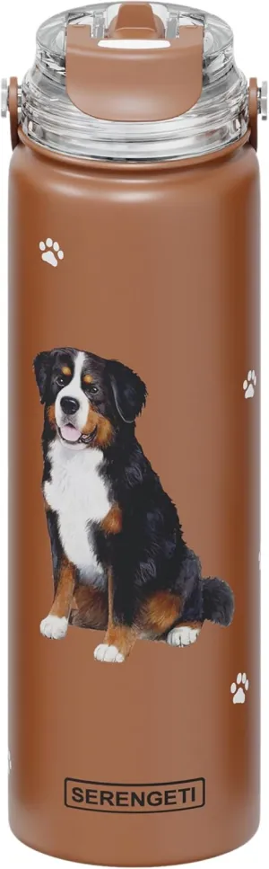 SERENGETI 24 Oz Water Bottle Stainless Steel with Spill Proof Lid - Double walled Vacuum Insulated water flask - Realistic 3D Print of your favorite dog (Bernese Mt. Dog)