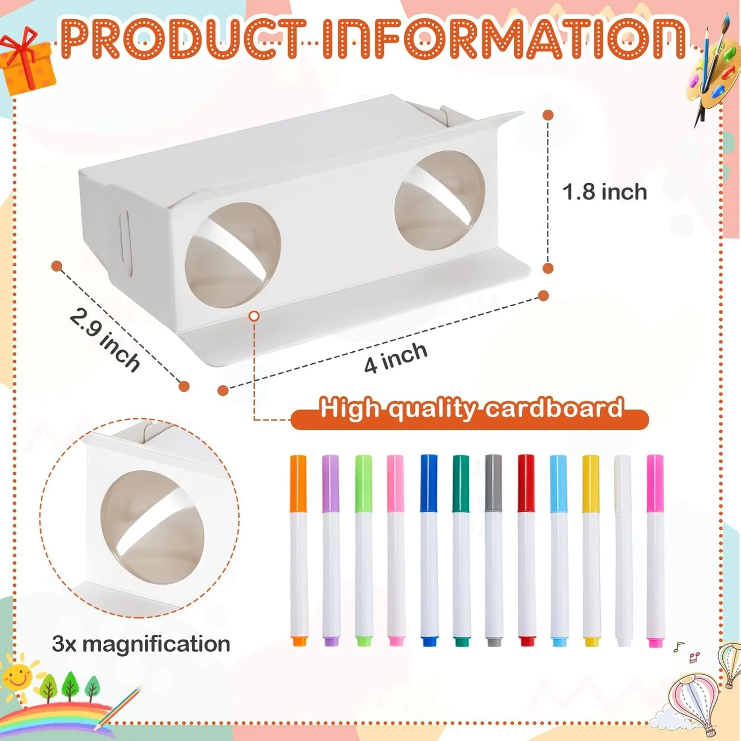 Shappy 30 Pieces Cardboard Folding Binoculars with Coloring Markers Paintable Make Your Own Paper Binocular 3x Magnification DIY Art Craft Kits for Boys Girls Christmas Birthday Party Supplies Class A