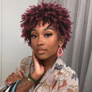 Short Dreadlock Twist Braids Wig for Black Women and Men - Ombre Burgundy African American Synthetic Braiding (1B BUG)