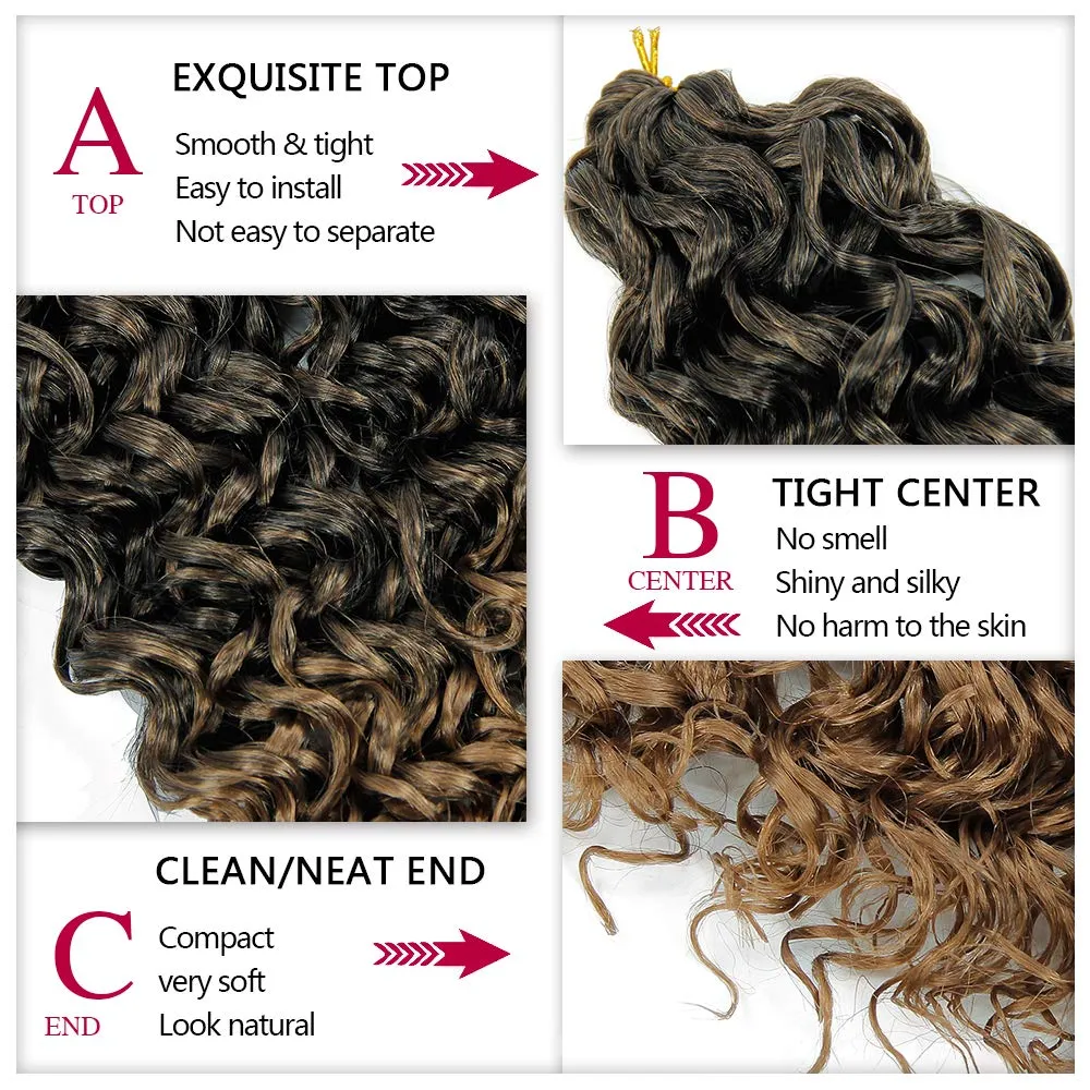 Short GoGo Curl Crochet hair Deep Wave Crochet hair,Ombre Bohemian Crochet hair Natural Blonde Synthetic Ocean Wave Braiding hair Extensions (10inch,5Packs,1B/27)