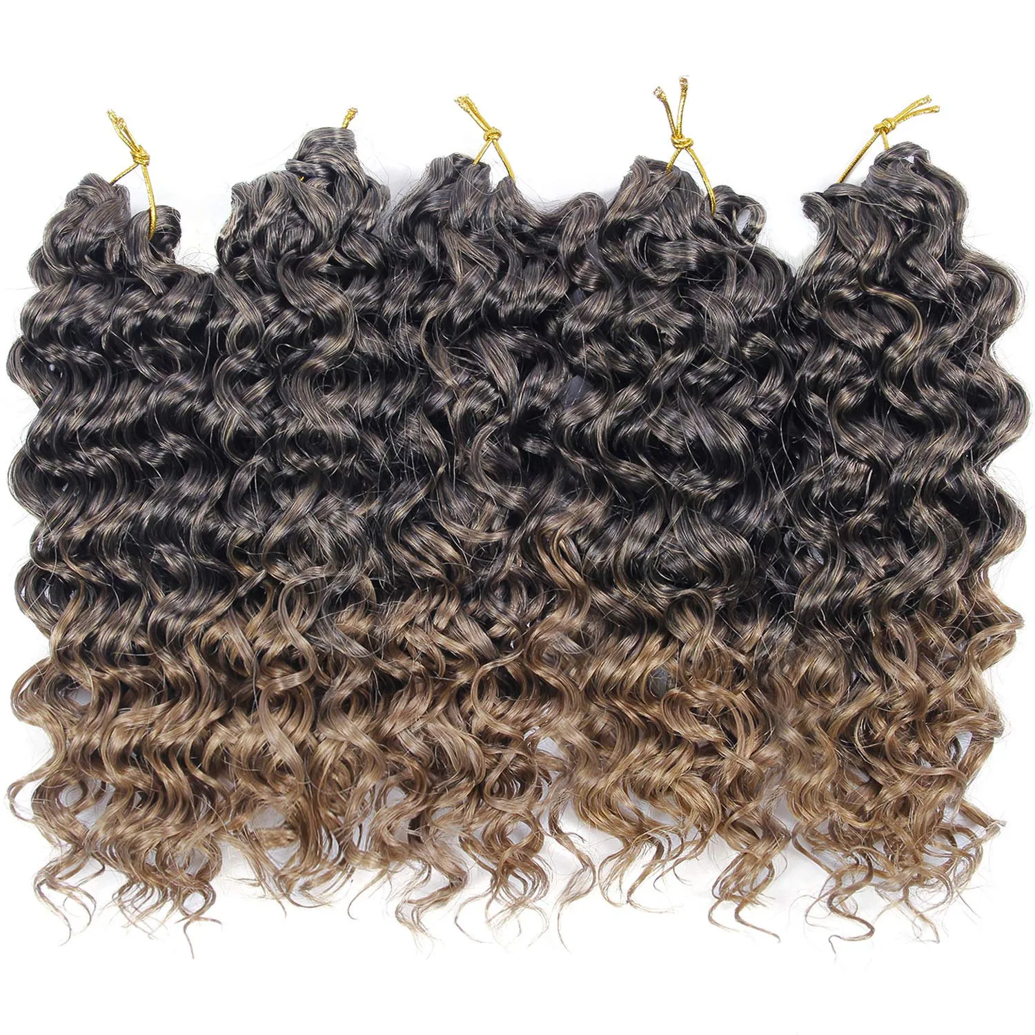 Short GoGo Curl Crochet hair Deep Wave Crochet hair,Ombre Bohemian Crochet hair Natural Blonde Synthetic Ocean Wave Braiding hair Extensions (10inch,5Packs,1B/27)