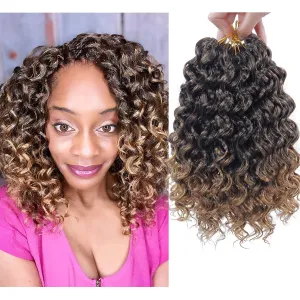 Short GoGo Curl Crochet hair Deep Wave Crochet hair,Ombre Bohemian Crochet hair Natural Blonde Synthetic Ocean Wave Braiding hair Extensions (10inch,5Packs,1B/27)