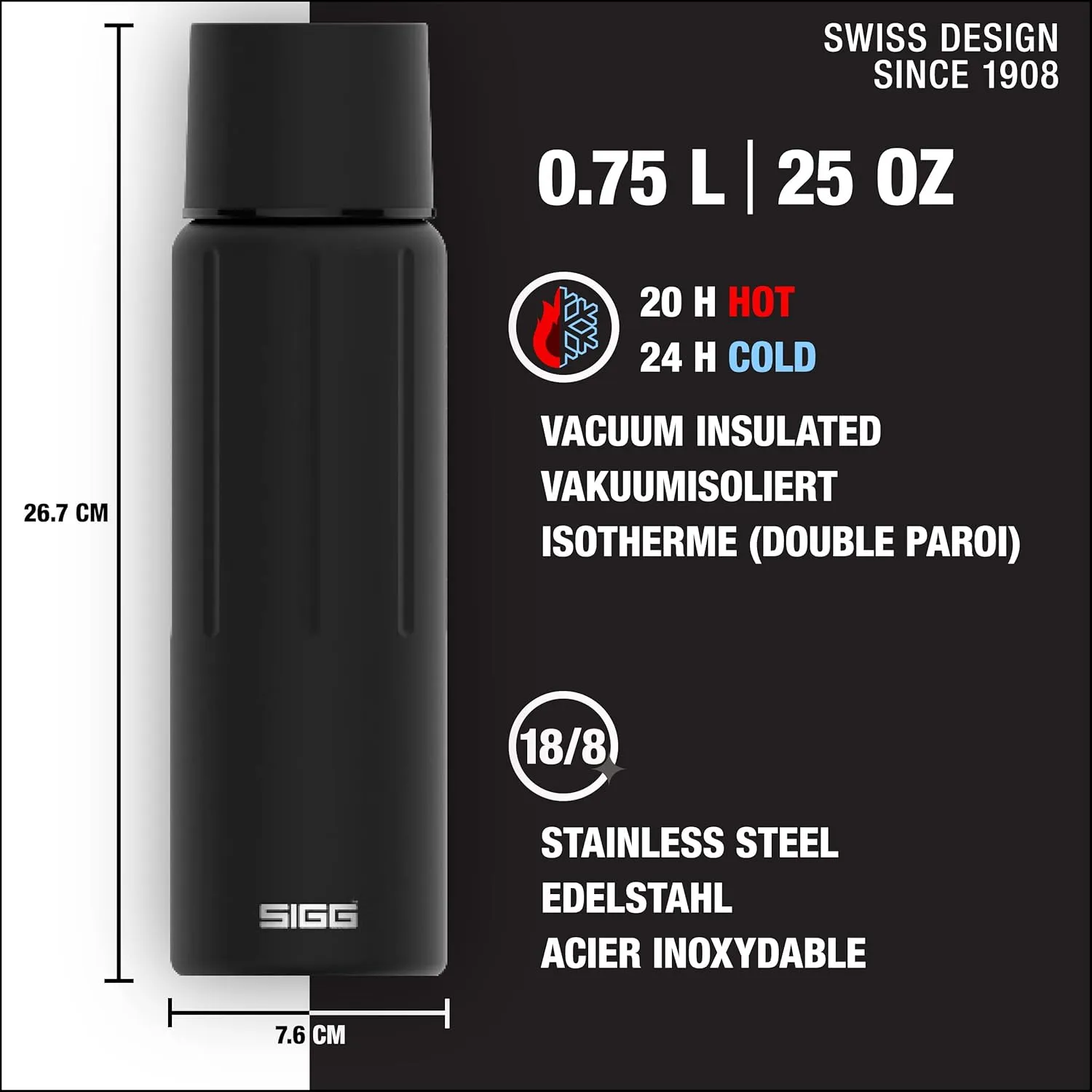 SIGG - Gemstone IBT - Stainless Steel - Double Wall Water Bottle - With Cup - Swiss Design Thermo Flask 17/25 / 34 Oz