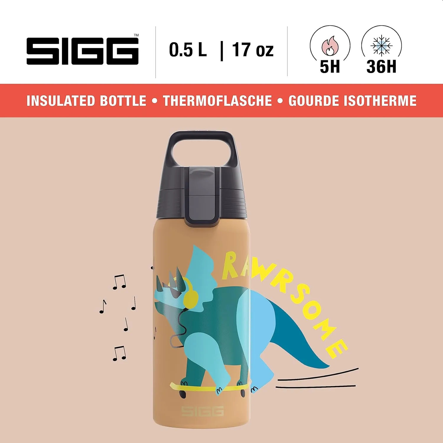 SIGG - Insulated Kids Bottle - Shield One Therm - For Carbonated Beverages - Dishwasher Safe - Stainless Steel - 17 Oz