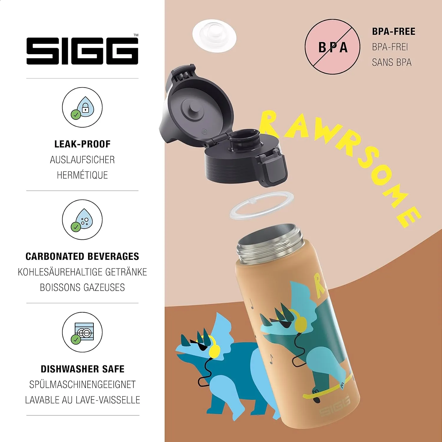 SIGG - Insulated Kids Bottle - Shield One Therm - For Carbonated Beverages - Dishwasher Safe - Stainless Steel - 17 Oz