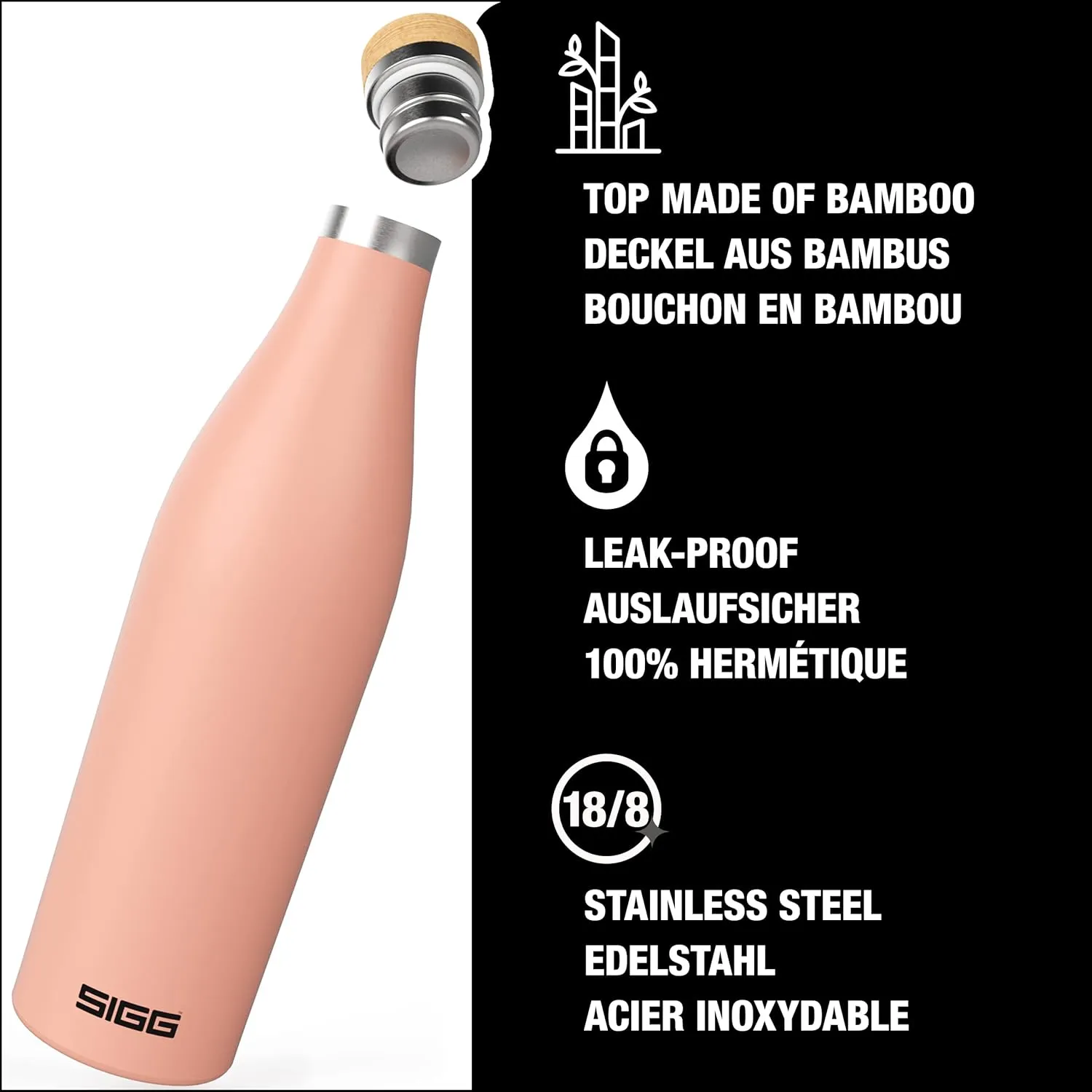 SIGG - Insulated Water Bottle - Meridian Shy Pink - Leakproof & Extra-Slim - BPA Free - Plastic Free - 18/8 Stainless Steel - Double Walled - Bamboo Screw Top - Pink - 17 Oz