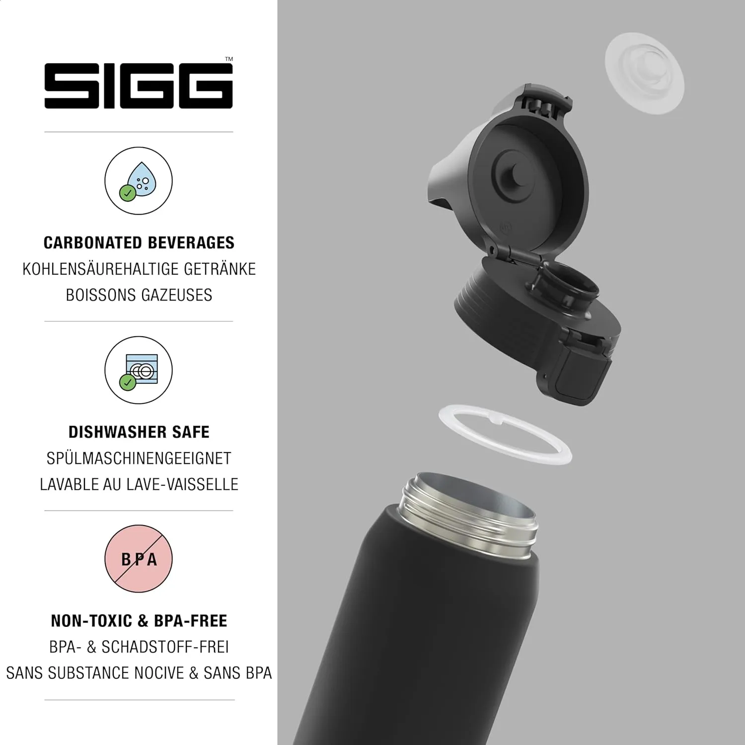 SIGG - Shield Therm- Stainless Steel Insulated Water Bottle - Carbonated Drinks, Leakproof, BPA Free, Recycled, 25, 34Oz