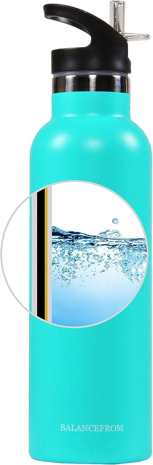 Signature Fitness Double-Wall Vacuum Insulated Stainless Steel Water Bottle, 3 Caps Included, Multiple Colors and Sizes