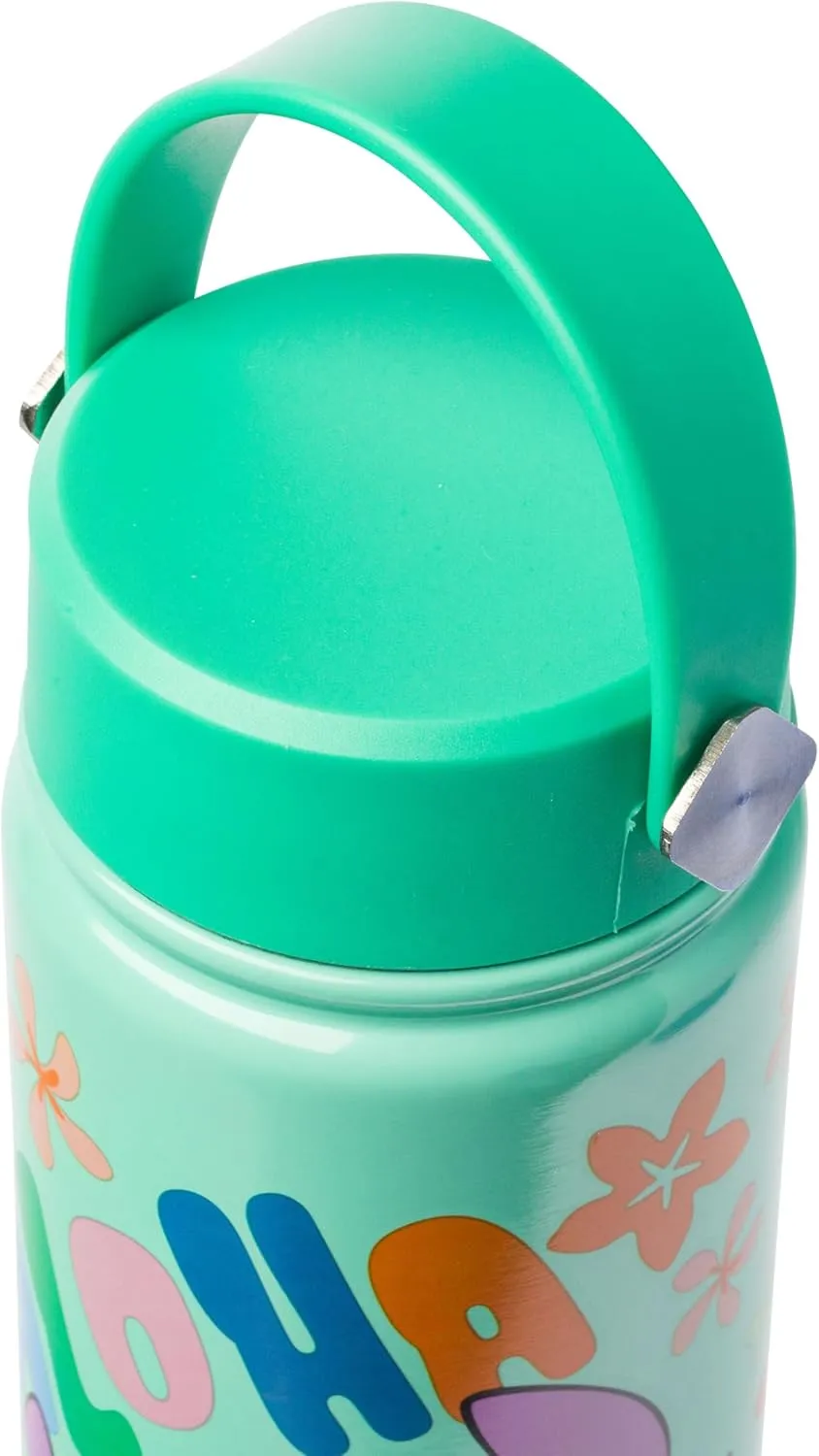Silver Buffalo Disney Lilo and Stitch “Aloha” Stainless Steel Water Bottle with Swivel Handle Featuring Stitch, 20 Ounces