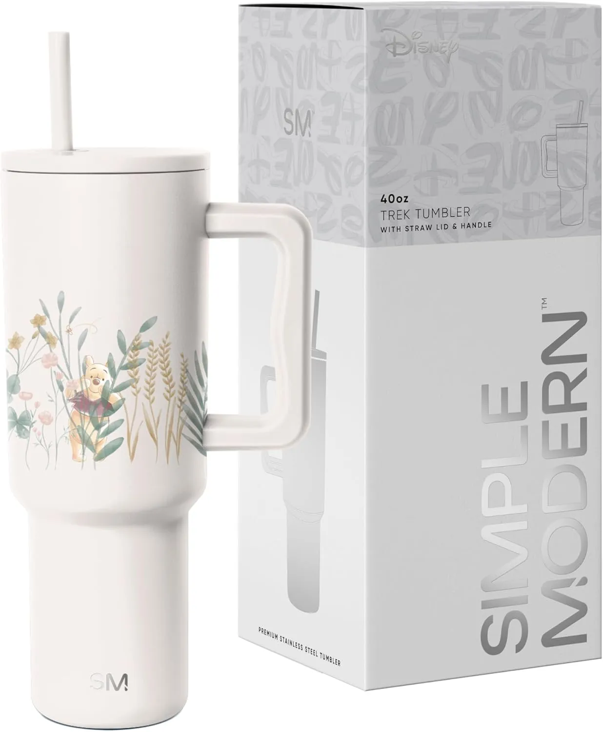 Simple Modern Disney 40 oz Tumbler with Handle & Straw Lid | Insulated Stainless Steel Water Bottle Travel Mug | Gifts for Women Her | Trek Collection | 40oz | Winnie The Pooh in the Wilderness