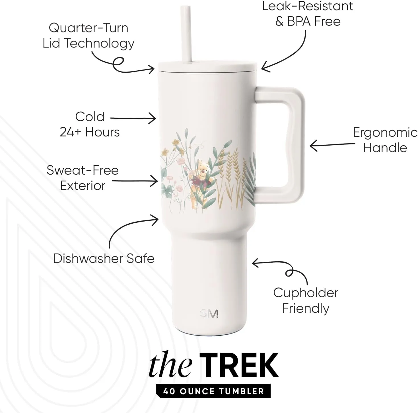 Simple Modern Disney 40 oz Tumbler with Handle & Straw Lid | Insulated Stainless Steel Water Bottle Travel Mug | Gifts for Women Her | Trek Collection | 40oz | Winnie The Pooh in the Wilderness