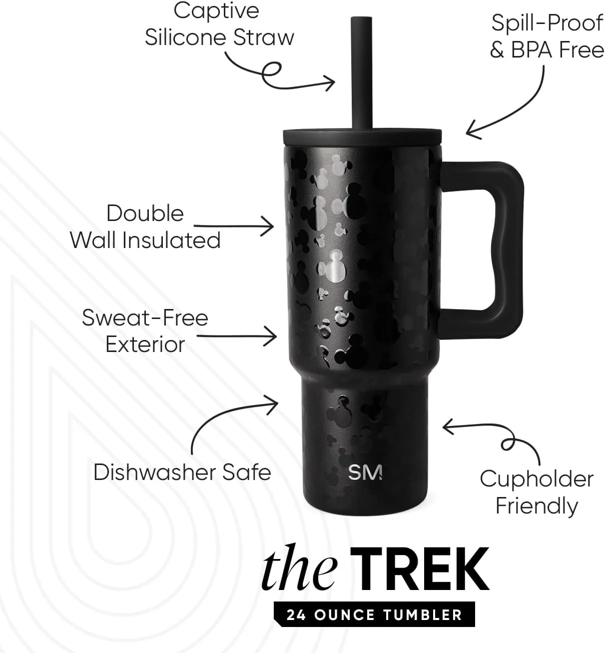 Simple Modern Disney Kids 24 oz Tumbler with Handle and Silicone Straw Lid | Spill Proof and Leak Resistant | Reusable Stainless Steel Bottle | Gift Kids Boys Girls | Trek Collection | Iconic Mickey