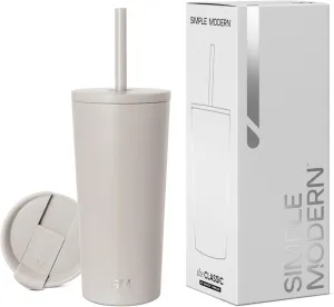 Simple Modern Insulated Tumbler with Lid and Straw | Iced Coffee Cup Reusable Stainless Steel Water Bottle Travel Mug | Gifts for Women Men Her Him | Classic Collection | 20oz | Almond Birch