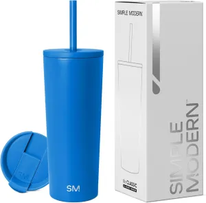 Simple Modern Insulated Tumbler with Lid and Straw | Iced Coffee Cup Reusable Stainless Steel Water Bottle Travel Mug | Gifts for Women Men Her Him | Classic Collection | 24oz | Supersonic Blue