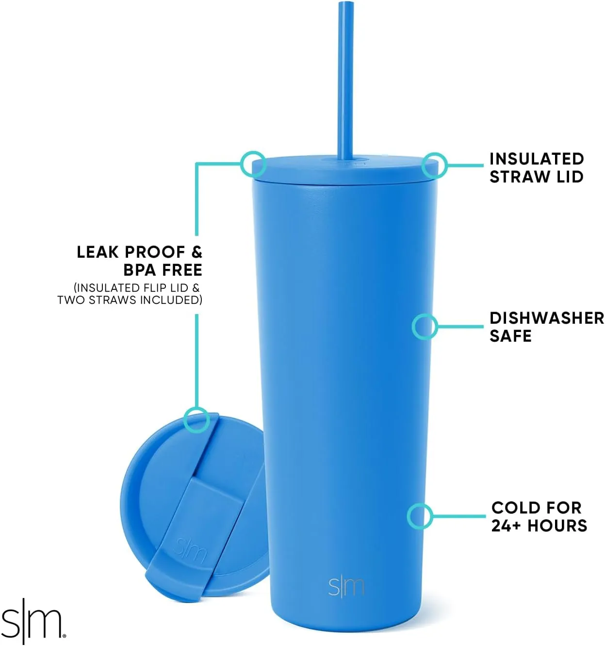 Simple Modern Insulated Tumbler with Lid and Straw | Iced Coffee Cup Reusable Stainless Steel Water Bottle Travel Mug | Gifts for Women Men Her Him | Classic Collection | 24oz | Supersonic Blue