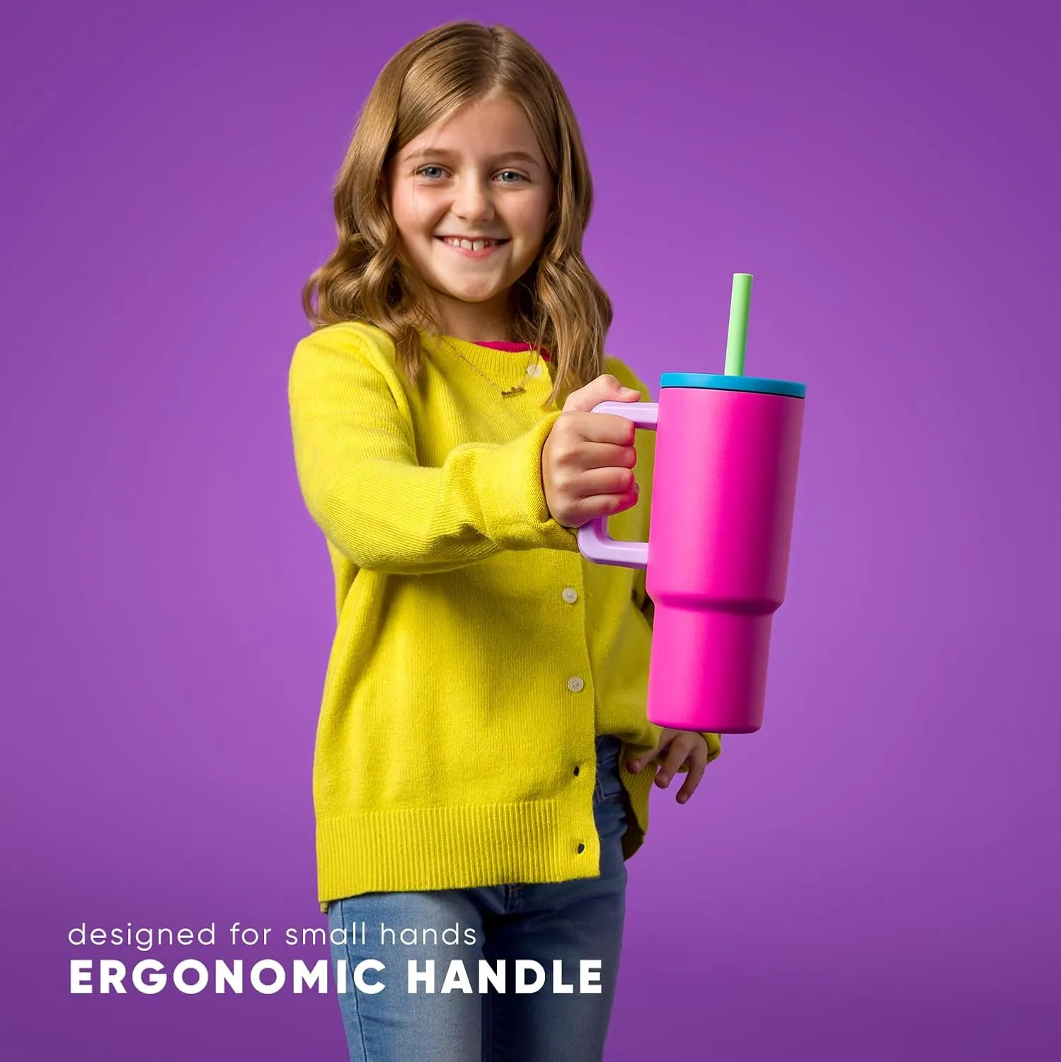Simple Modern Kids 24 oz Tumbler with Handle and Silicone Straw Lid | Spill Proof and Leak Resistant | Reusable Stainless Steel Bottle | Gift for Kids Boys Girls | Trek Collection | Ocean Water