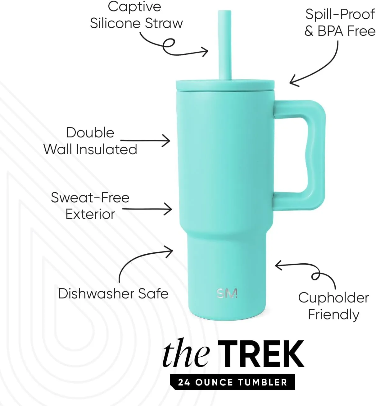 Simple Modern Kids 24 oz Tumbler with Handle and Silicone Straw Lid | Spill Proof and Leak Resistant | Reusable Stainless Steel Bottle | Gift for Kids Boys Girls | Trek Collection | Ocean Water