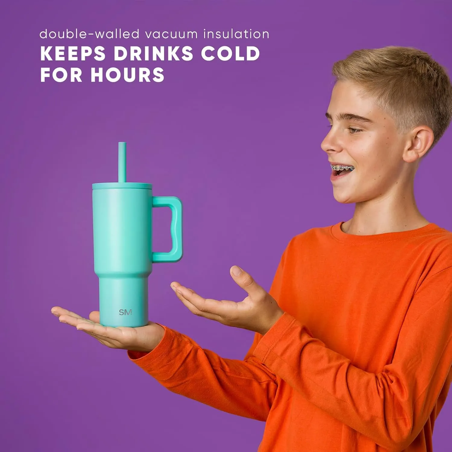 Simple Modern Kids 24 oz Tumbler with Handle and Silicone Straw Lid | Spill Proof and Leak Resistant | Reusable Stainless Steel Bottle | Gift for Kids Boys Girls | Trek Collection | Ocean Water