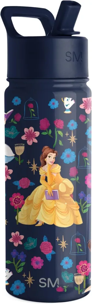 Simple Modern Kids Summit Water Bottle with Straw Lid | Disney Princess Belle 18oz Stainless Steel Cup Insulated Tumbler for Girls, School | Belle's Garden