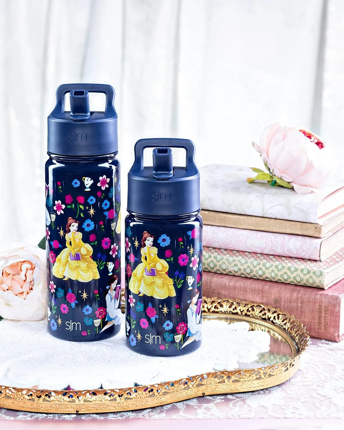 Simple Modern Kids Summit Water Bottle with Straw Lid | Disney Princess Belle 18oz Stainless Steel Cup Insulated Tumbler for Girls, School | Belle's Garden