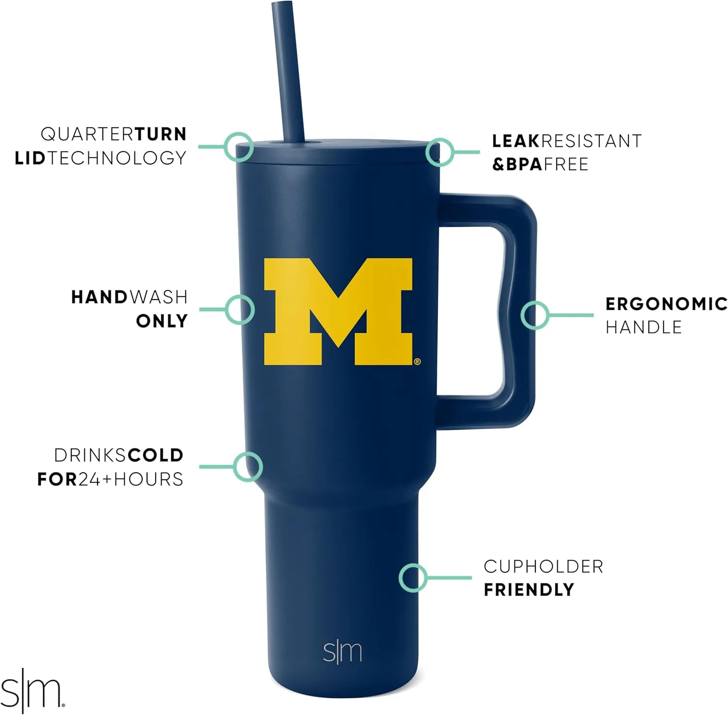 Simple Modern Officially Licensed Michigan Wolverines Collegiate University 40oz Tumbler with Handle and Straw Lid | NCAA Football Gifts for Men, Women | Trek Collection | University of Michigan