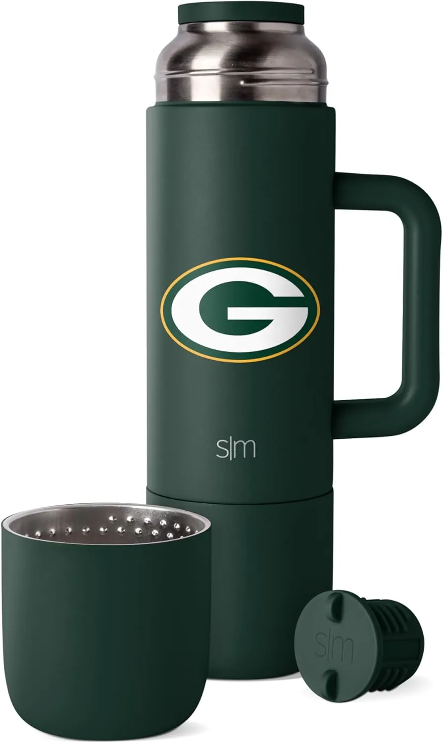Simple Modern Officially Licensed NFL Green Bay Packers 36oz Insulated Hot Beverage Bottle with 2 Mugs | Coffee Thermos | Twist and Pour Top | Travel Friendly | Roam Collection | Green Bay Packers