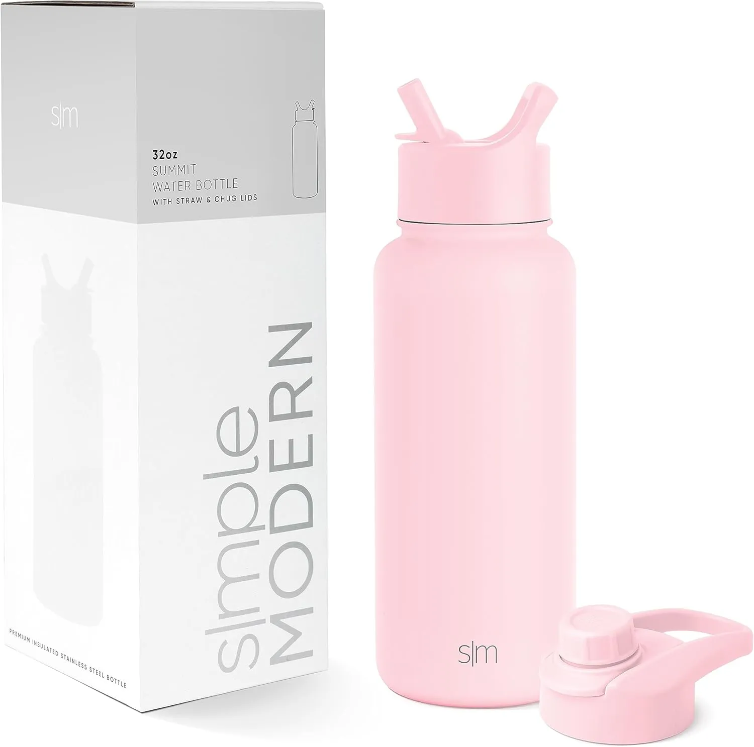 Simple Modern Water Bottle with Straw and Chug Lid Vacuum Insulated Stainless Steel Metal Thermos Bottles | Reusable Leak Proof BPA-Free Flask for Sports, Gym | Summit Collection | 32oz, Blush