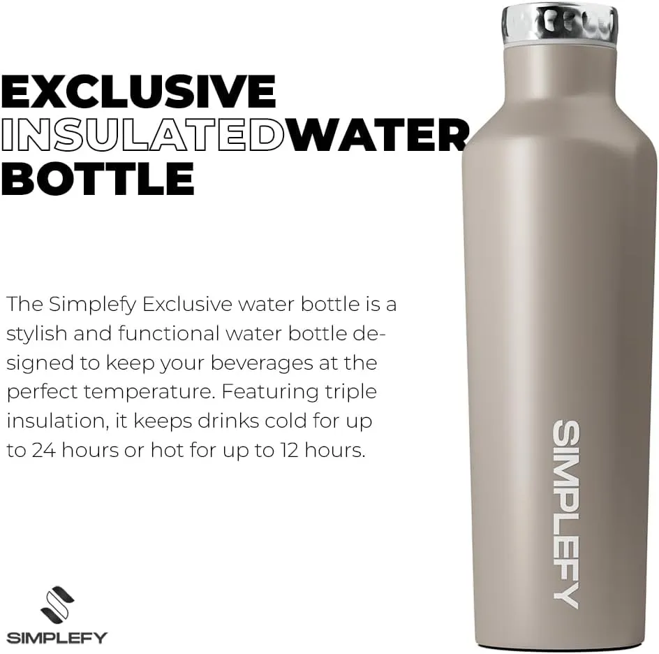 Simplefy Exclusive Insulated Water Bottle with Screw-On Cap16oz Triple Wall Stainless Steel Thermos, BPA-Free