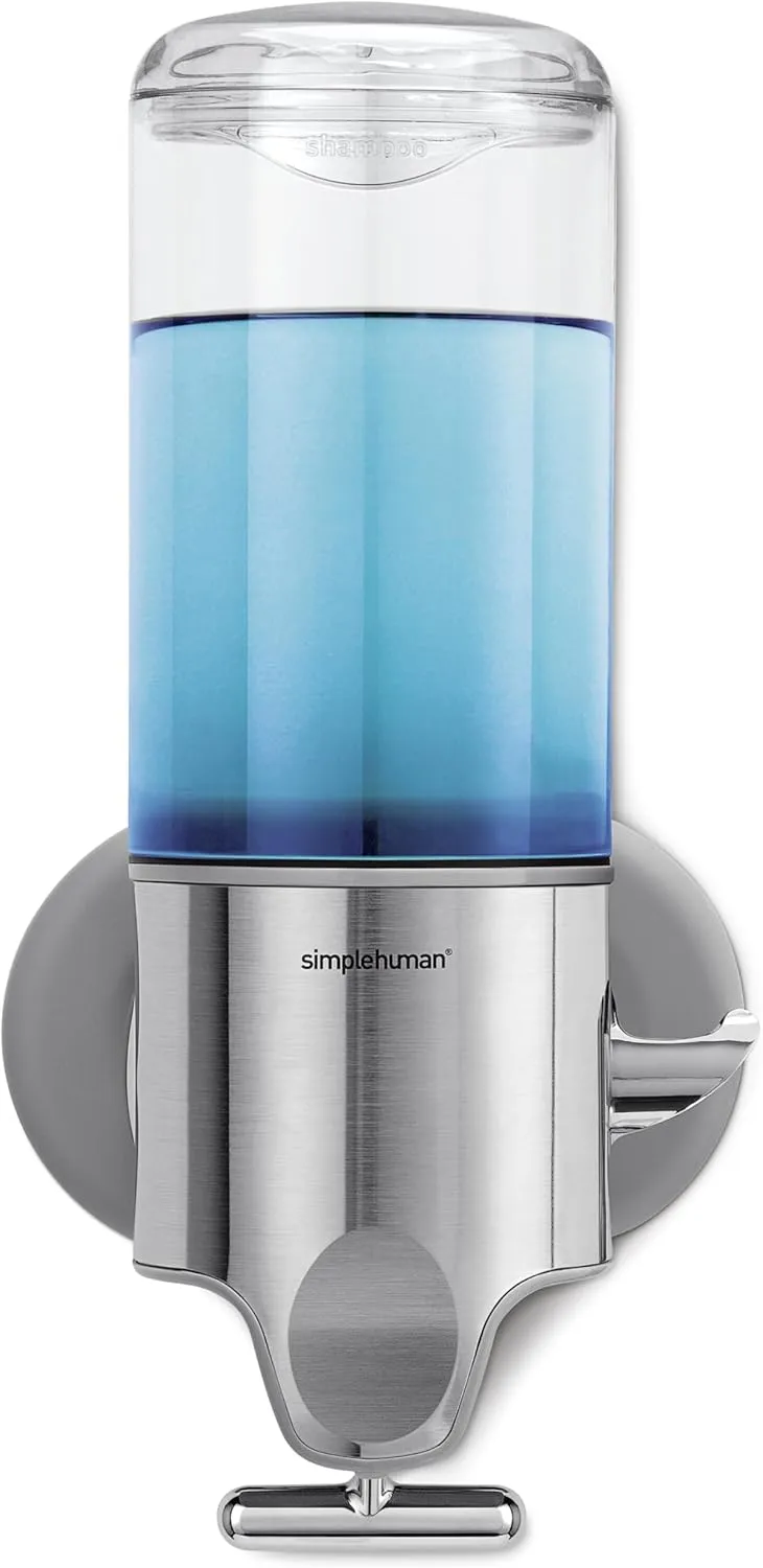 simplehuman Single Wall Mount Shower Pump, 15 fl. oz. Shampoo and Soap Dispenser, Stainless Steel