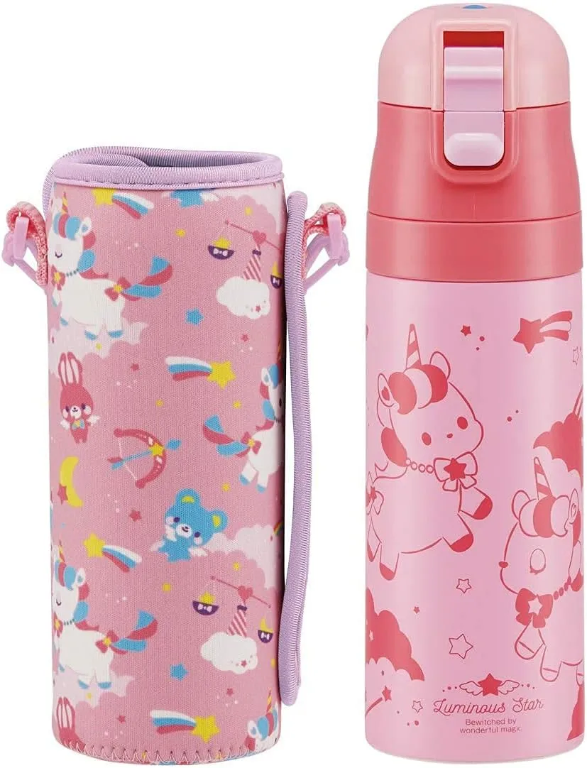 Skater KSDC4 Girls Direct Drinking Stainless Steel Water Bottle, 16.5 fl oz (470 ml), Includes Bottle Cover, Unicorn