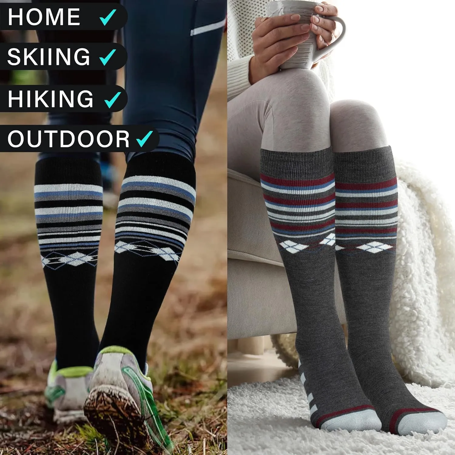 Ski Socks 50% Merino Wool Thermal Knee High Winter Snowboard Sport Socks Men Women