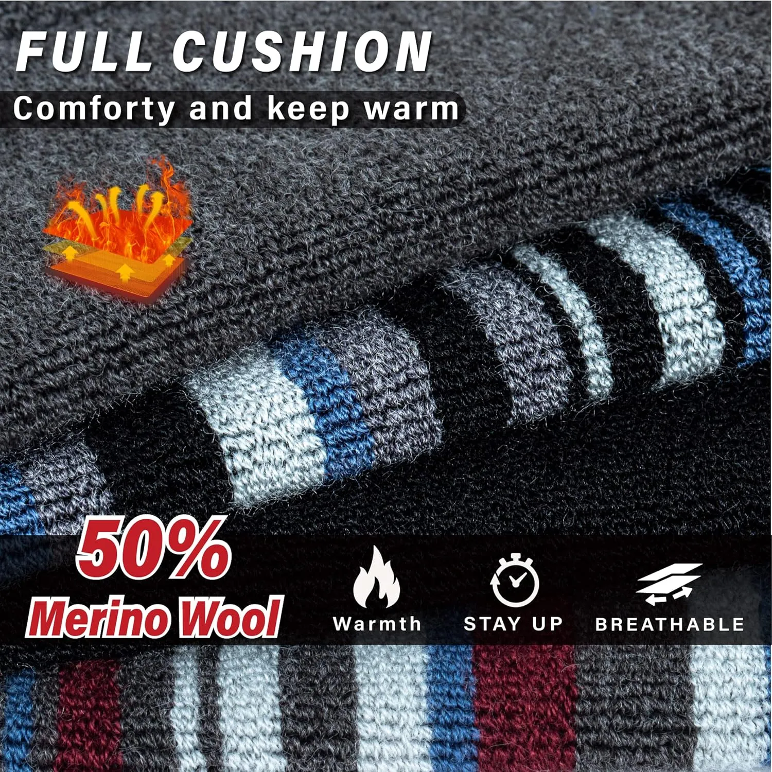 Ski Socks 50% Merino Wool Thermal Knee High Winter Snowboard Sport Socks Men Women