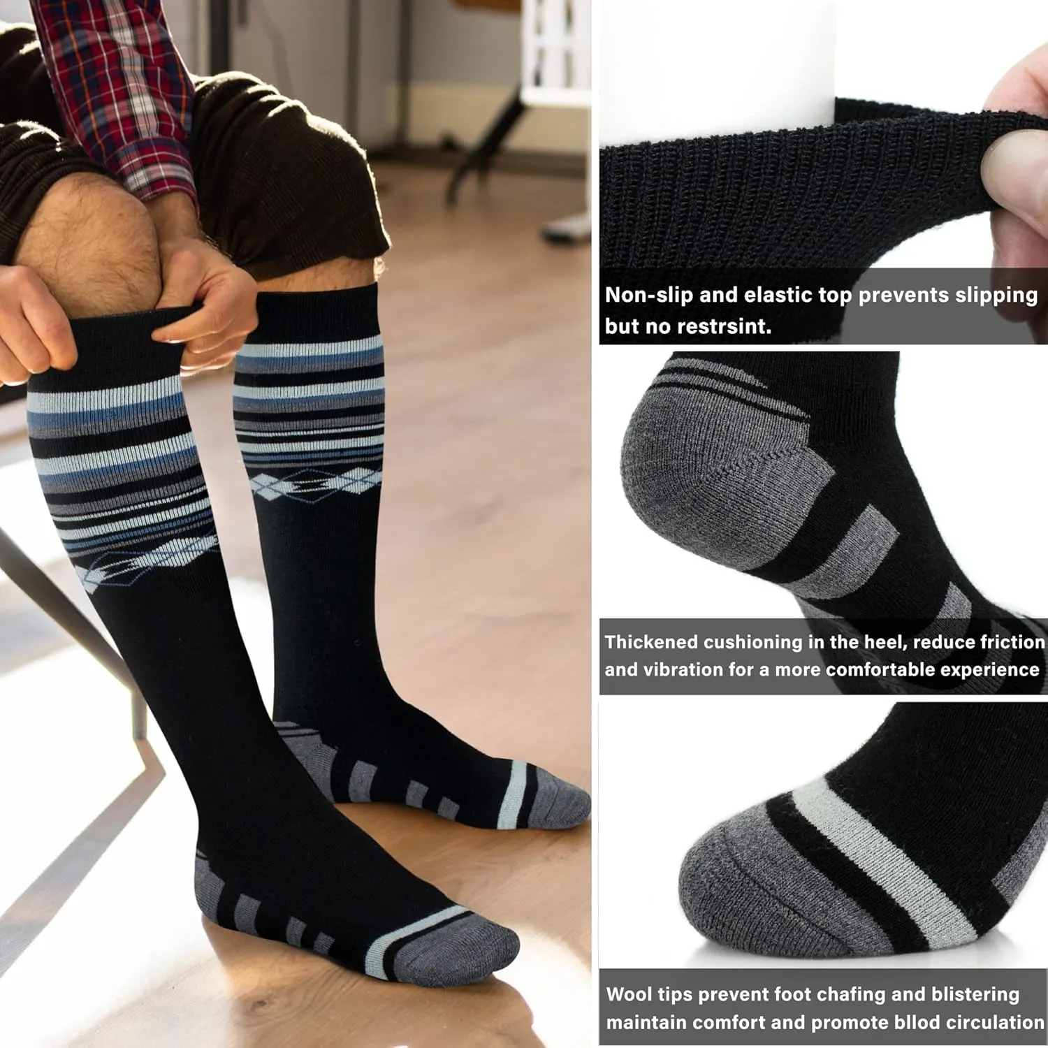 Ski Socks 50% Merino Wool Thermal Knee High Winter Snowboard Sport Socks Men Women
