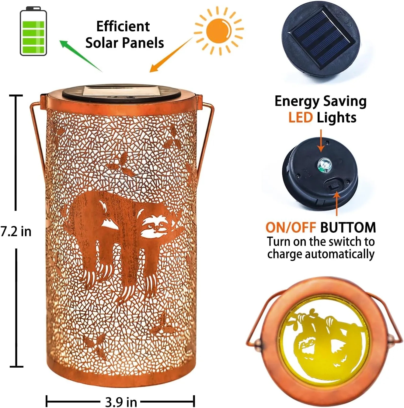 Sloth Solar Lanterns Outdoor Waterproof Hanging Solar Lights Sloth Gifts for Women Men Metal Decorative LED Sloth Lanterns for Garden Decor,Yard,Patio,Lawn,Tabletop,Pathway,Landscape