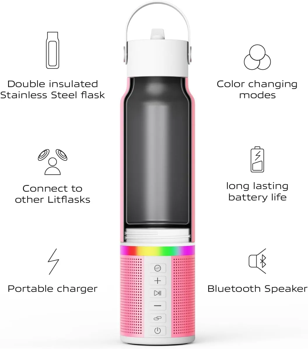 Smart Water Bottle with Premium Bluetooth Speaker, Portable Charger, LED Light, Stainless Steel, Mix & Match Colors, 20oz - Oprah's Favorite Things 2024