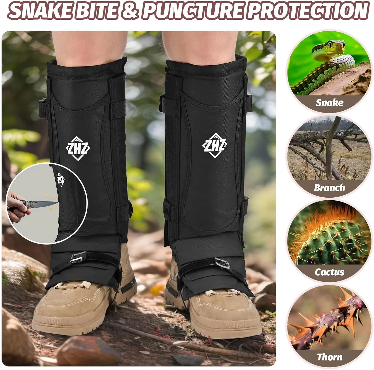 Snake Gaiters Durable Waterproof Snake Chaps Lower Legs Protection,Snake Guards with Adjustable Size for Men & Women,Used for Hunting,Hiking and Farm Work