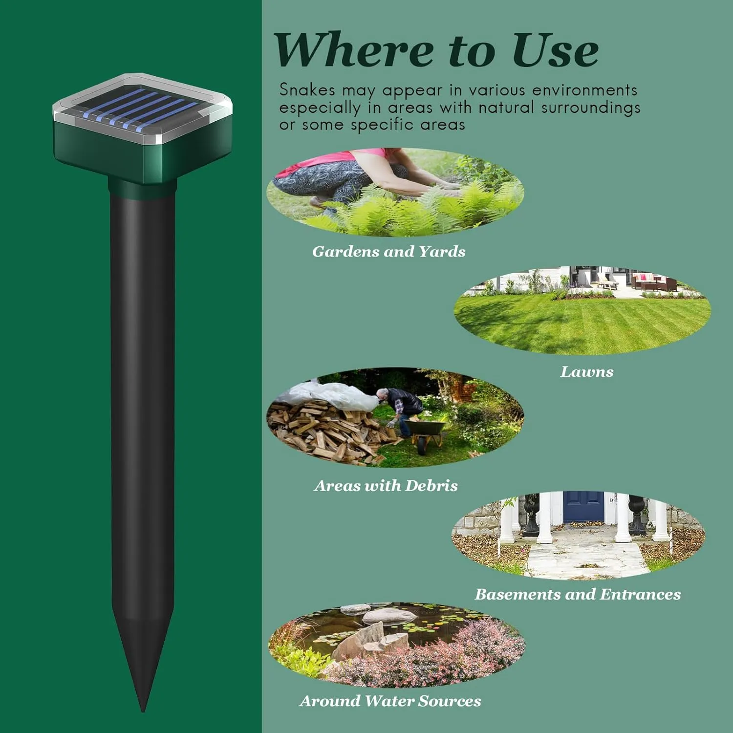 Snake Repellent for Yard & Outdoors - Solar-Powered Sonic Snake Deterrent Devices - Rattlesnake Repellent Waterproof & Pet Safe