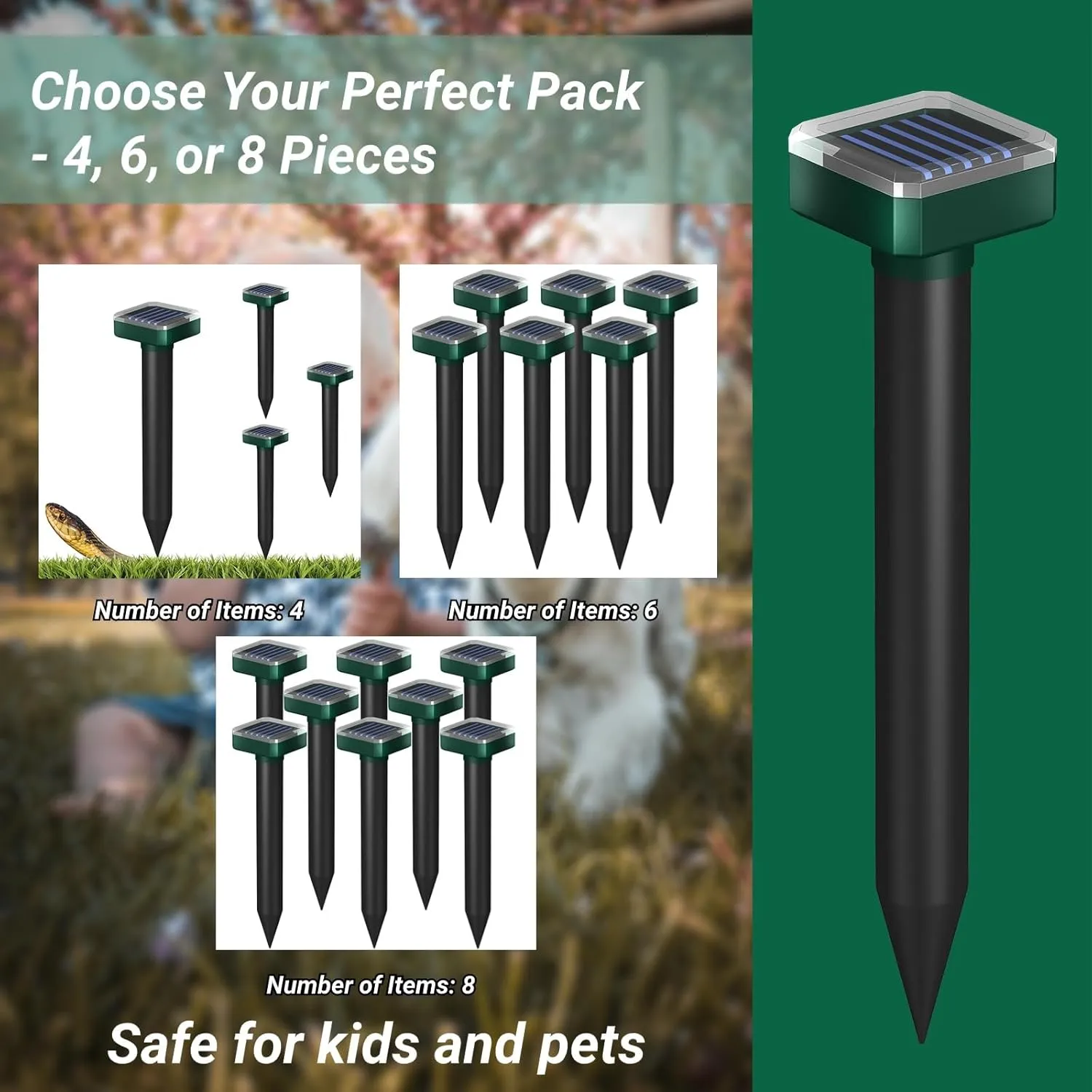 Snake Repellent for Yard & Outdoors - Solar-Powered Sonic Snake Deterrent Devices - Rattlesnake Repellent Waterproof & Pet Safe