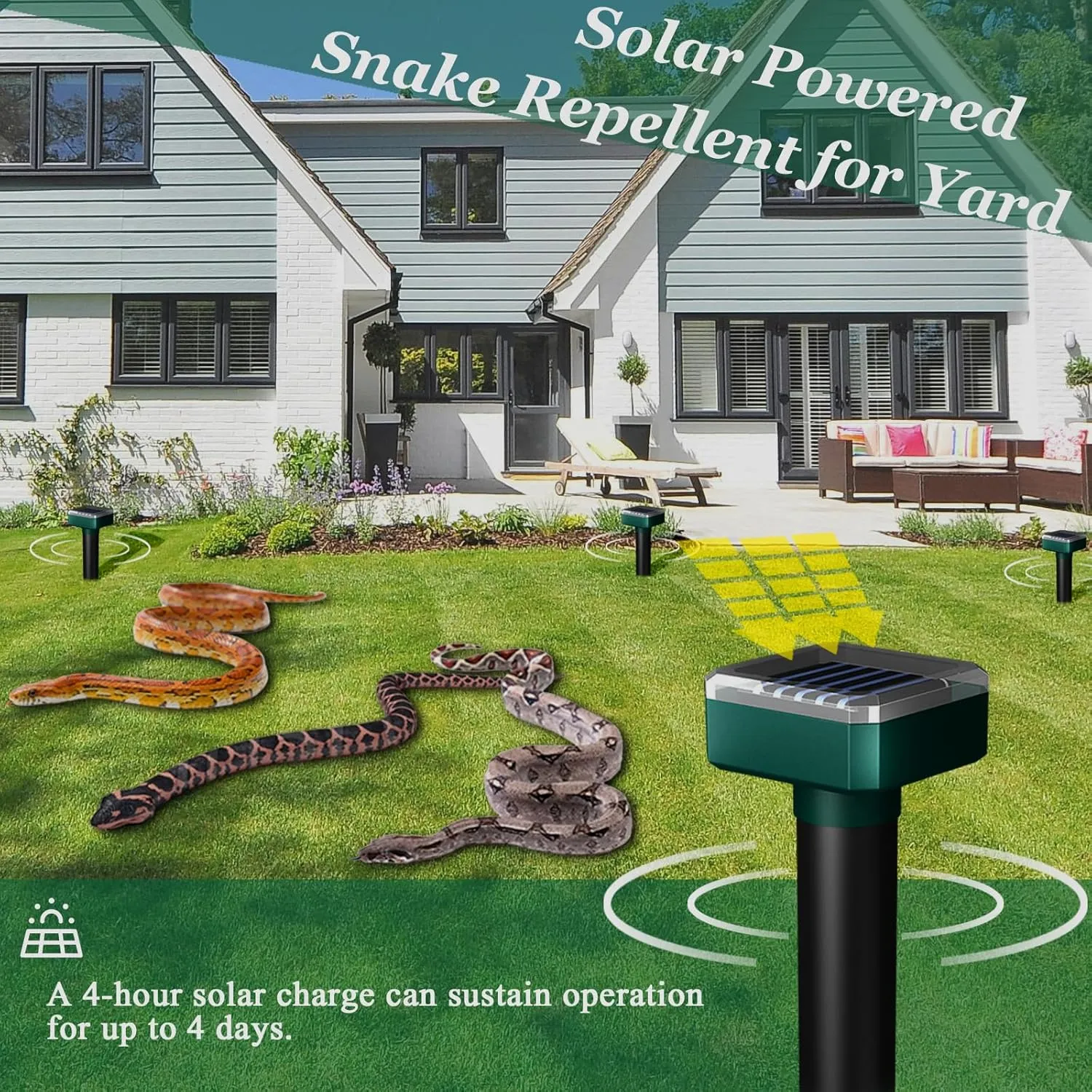 Snake Repellent for Yard & Outdoors - Solar-Powered Sonic Snake Deterrent Devices - Rattlesnake Repellent Waterproof & Pet Safe